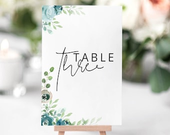 Dusty Blue Table Numbers Template Wedding Table Number Card Instant Download Printable Blue Floral Numbers Card Dusty Blue Wedding WY04