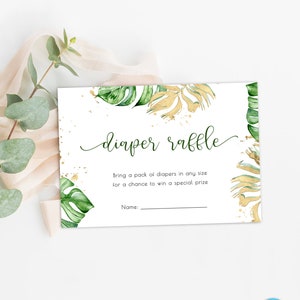 Tropical Diaper Raffle Card Gold Tropical Baby Shower Baby Shower Diaper Raffle Ticket Tropical Leaves Diaper Raffle Instant Download