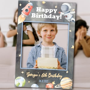 Space Photo Booth Frame Two The Moon Birthday Photo Booth Editable Trip Around the Sun Photo Props Frame Printable Selfie Frame YSPA01