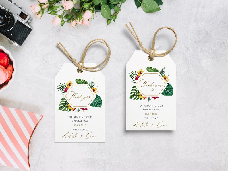 Tropical Thank You Tag Template Destination Wedding Favor Tag - Etsy