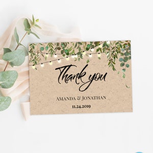 Plantilla de tarjeta de agradecimiento de vegetación rústica Tarjeta de agradecimiento botánica Descarga instantánea Tarjeta de agradecimiento de jardín imprimible Kraft editable Gracias