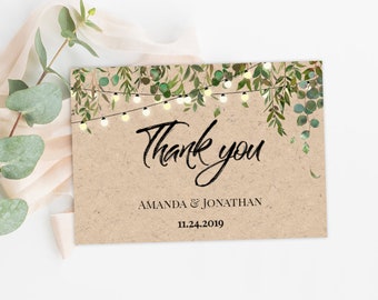Rustic Greenery Thank You Card Template Botanical  Thank You Card Instant Download Printable Garden Thanks Card Editable Kraft Thank You