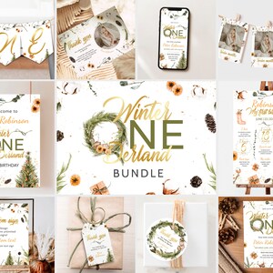 Winter Onederland Bundle Winter Onederland Invitation Template Set Christmas First Birthday Holiday Party Printable Kit Download