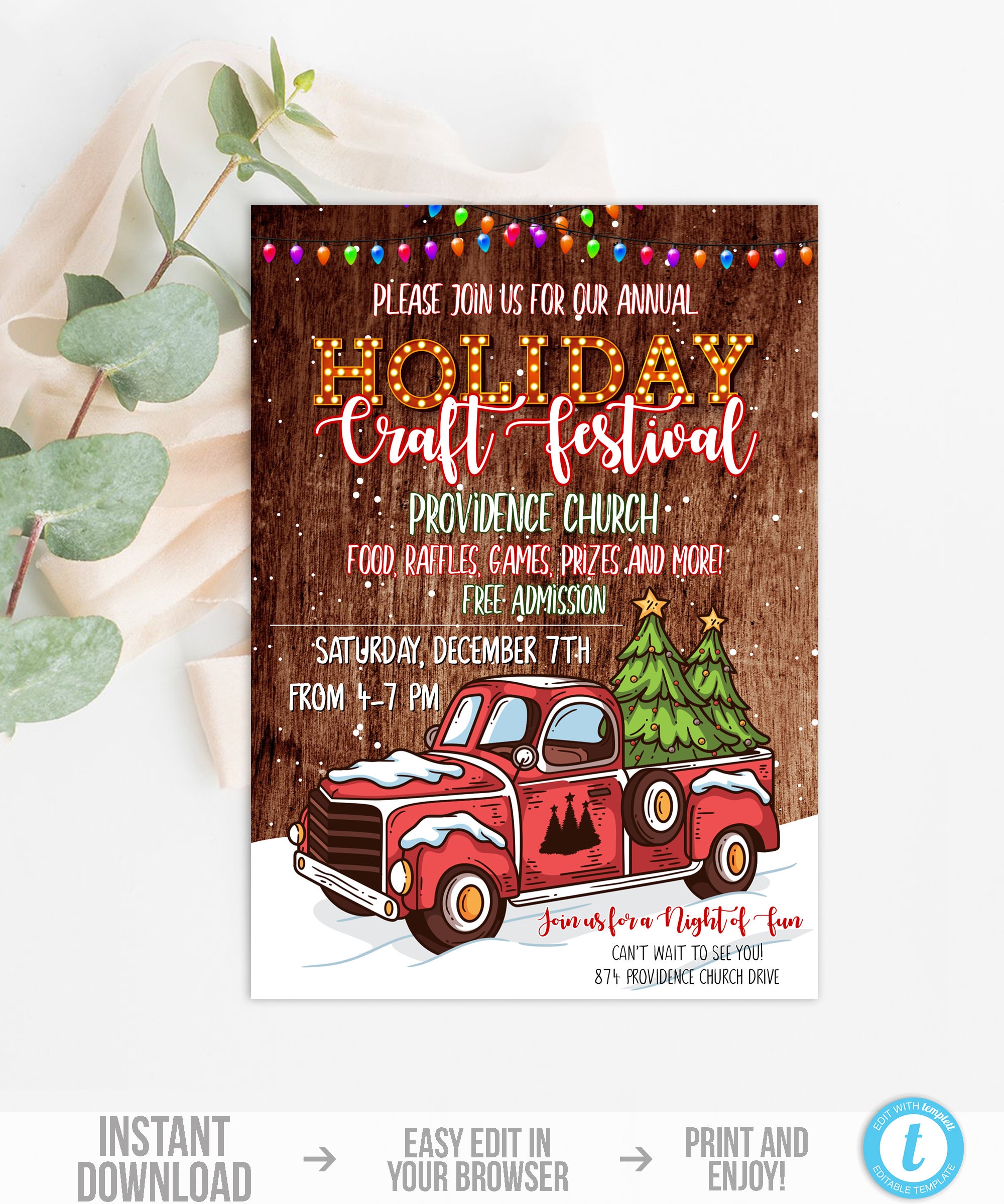 Rustic Event Flyer Holiday Festival Event Flyer Template Red Truck Christmas Flyer ...