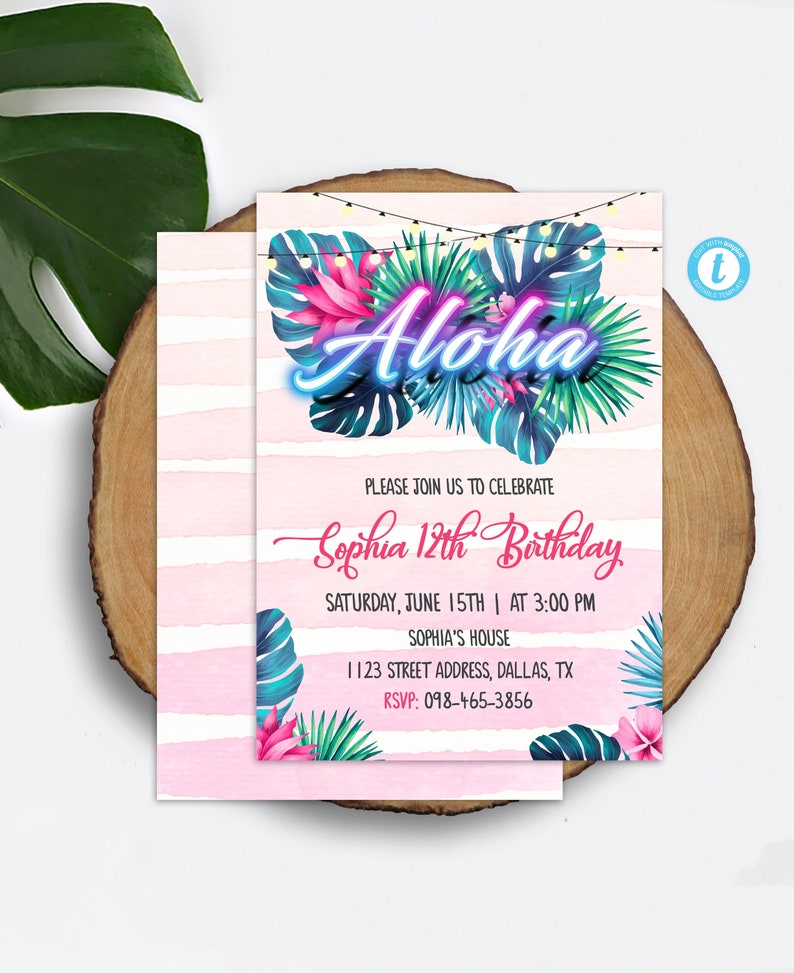 Aloha Birthday Invitation Template Hawaiian Invitation Neon Etsy Aloha Birthday Invitation Template Hawaiian Invitation Neon Etsy
