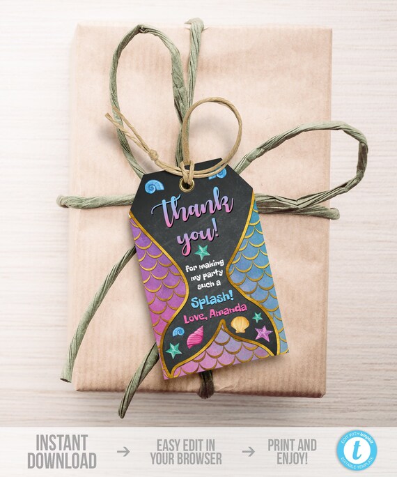 Mermaid Thank You Tag Mermaid Birthday Favor Tags Instant Download ...