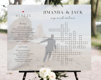 Puzzle de mots croisés de mariage avec modèle de photo Douche nuptiale personnalisée Jeu de mots croisés géants Sip & Solve Jeux de mariage Téléchargement imprimable