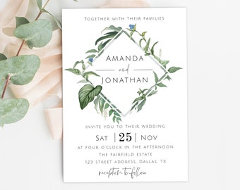 Greenery Wedding Invitation Template Botanical Wedding Invitation Instant Download Printable Rustic Wedding Invite Editable Garden Invite