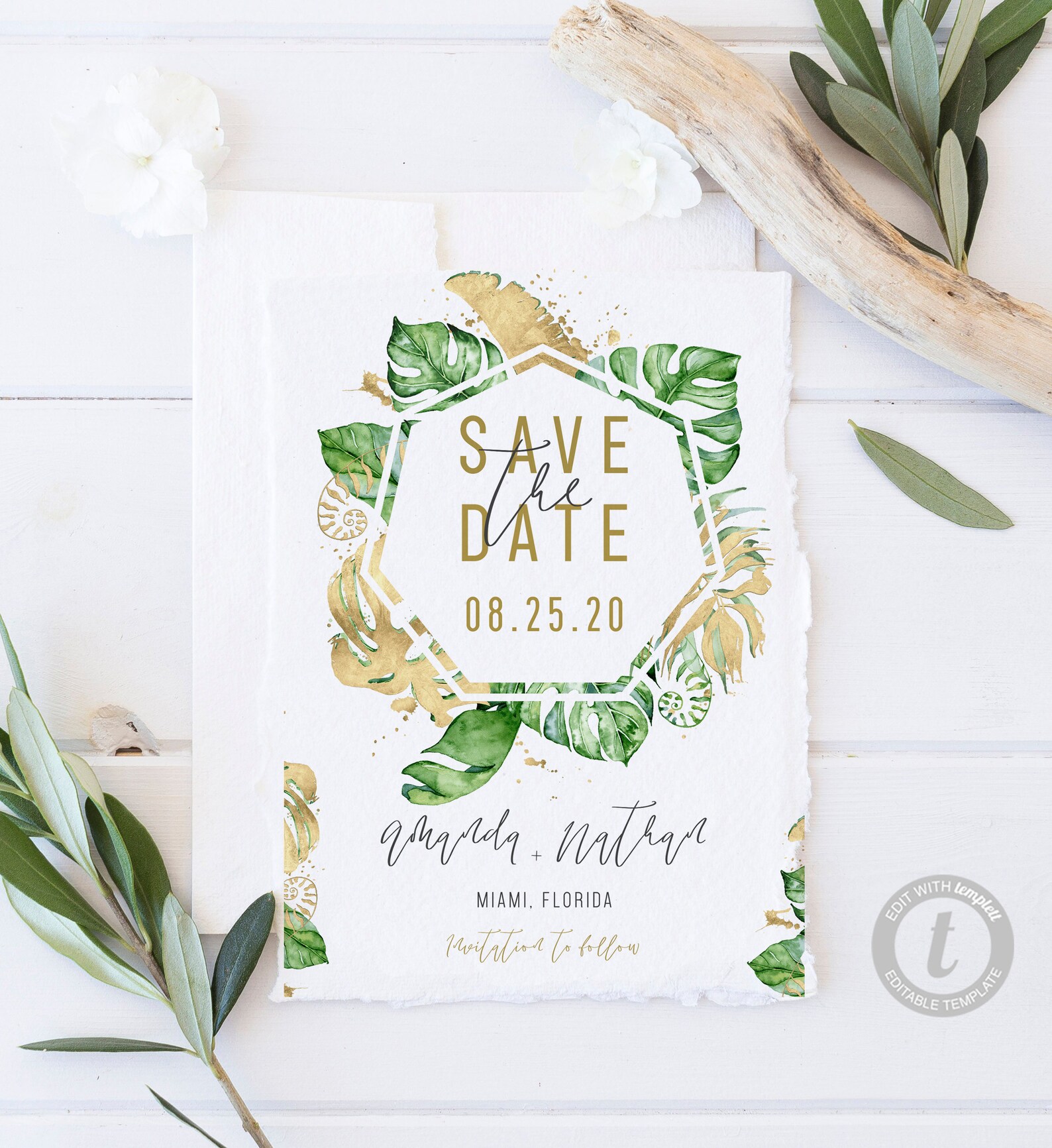Tropical Save the Date Template Instant Download Printable | Etsy