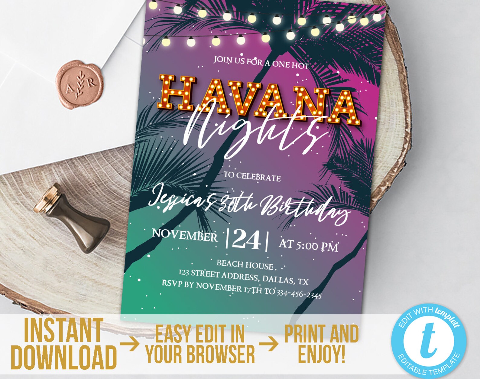 Havana Nights Invitation Editable Tropical Havana Nights | Etsy