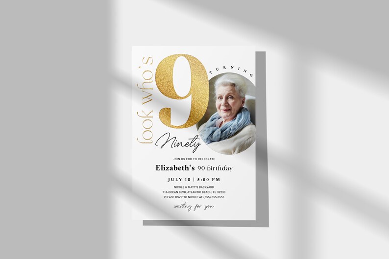 90th Birthday Invitation With Photo Minimalist Simple Elegant Etsy