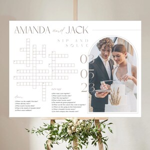 Wedding Crossword Puzzle with Photo Template Personalized Text Arch Photo Wedding Sign Crossword Game Download Bridal Sip & Solve Activities image 3