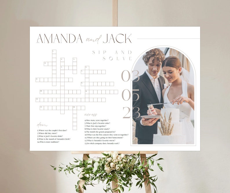 Wedding Crossword Puzzle with Photo Template Personalized Text Arch Photo Wedding Sign Crossword Game Download Bridal Sip & Solve Activities image 3