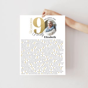 90 Things We Love About You Printable Template Birthday Gift For Men Women Ninety Years Anniversary Digital Editable Download Poster Decor