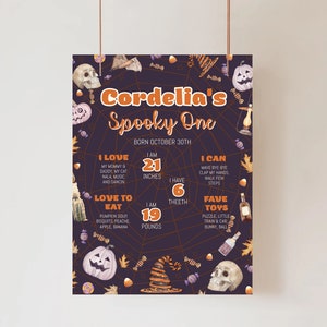 Halloween First Birthday Milestones Sign Editable Halloween Pumpkin Birthday Milestones Sign Printable Spooktacular First Birthday Sign