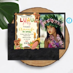Luau Birthday Invitation with Photo Tiki Party Invitation Aloha Invitation Printable Tropical Party Invite Hawaiian Invitation Download