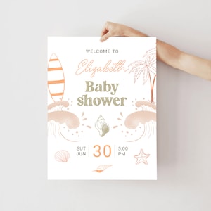 Baby on Board Welcome Sign Retro Surfing Baby Shower Printable Editable Sign Little Surfer On The Way Surf Baby Shower Welcome Party Banner