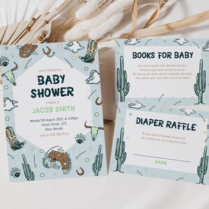 Cowboy Baby Shower Invitation Set Printable Wild West Baby shower Invitation Set Rodeo Books For Baby Diaper Raffle Invitation Set