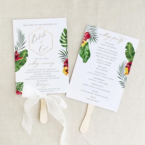Tropical Wedding Fan Program Template Hawaiian Ceremony Fan Download Printable Beach Fan Program Destination Wedding Fan Luau Fan WY05