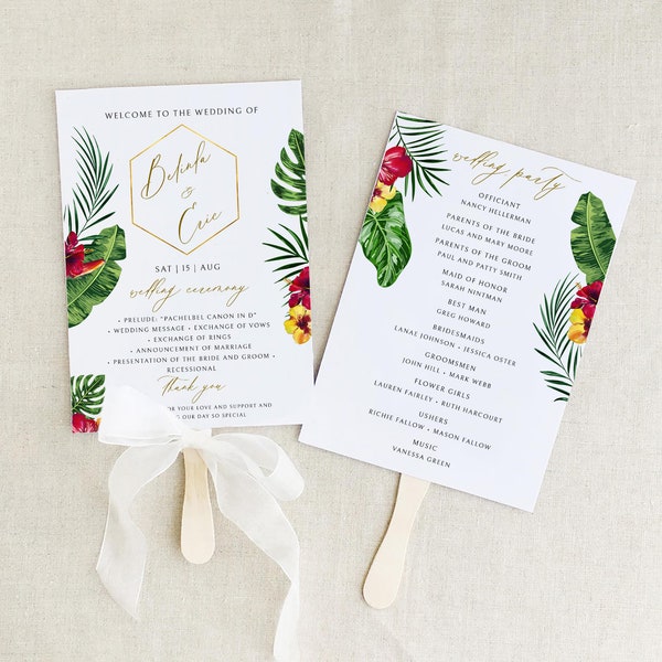 Tropical Wedding Fan Program Template Hawaiian Ceremony Fan Download Printable Beach Fan Program Destination Wedding Fan Luau Fan WY05