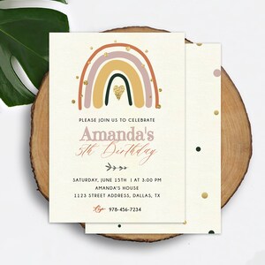 Rainbow Birthday Invitation Template Boho Rainbow Invitation Download Printable Neutral Rainbow Party Invite Modern Rainbow Party BR01