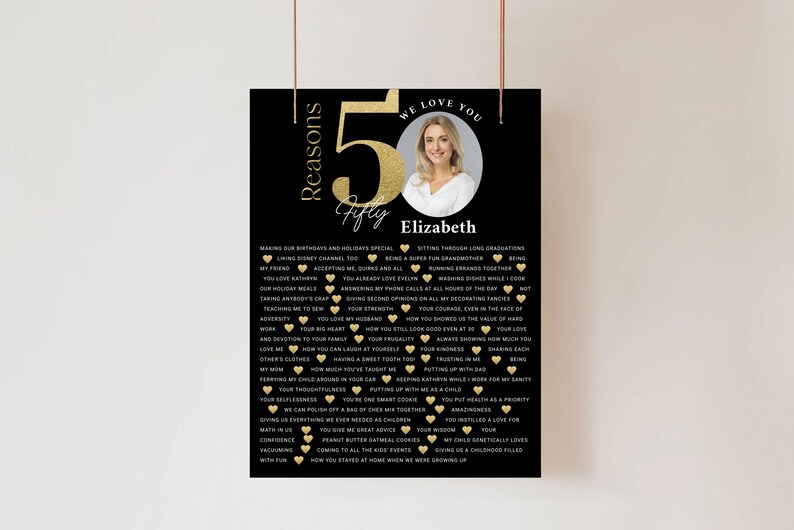 50 Things We Love About You Printable Gold Black Poster - Etsy