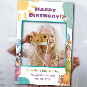 Safari Photo Booth Frame Jungle Birthday Photo Props Frame Printable Safari Selfie Frame Editable Animals Photo Props Frame YSAF01