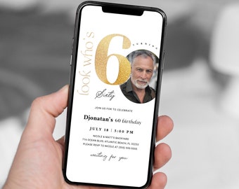 60th Birthday Electronic Invitation With Photo Birthday 60 Evite Templett Instant File Fully Editable Any Age Birthday Digital Invitation