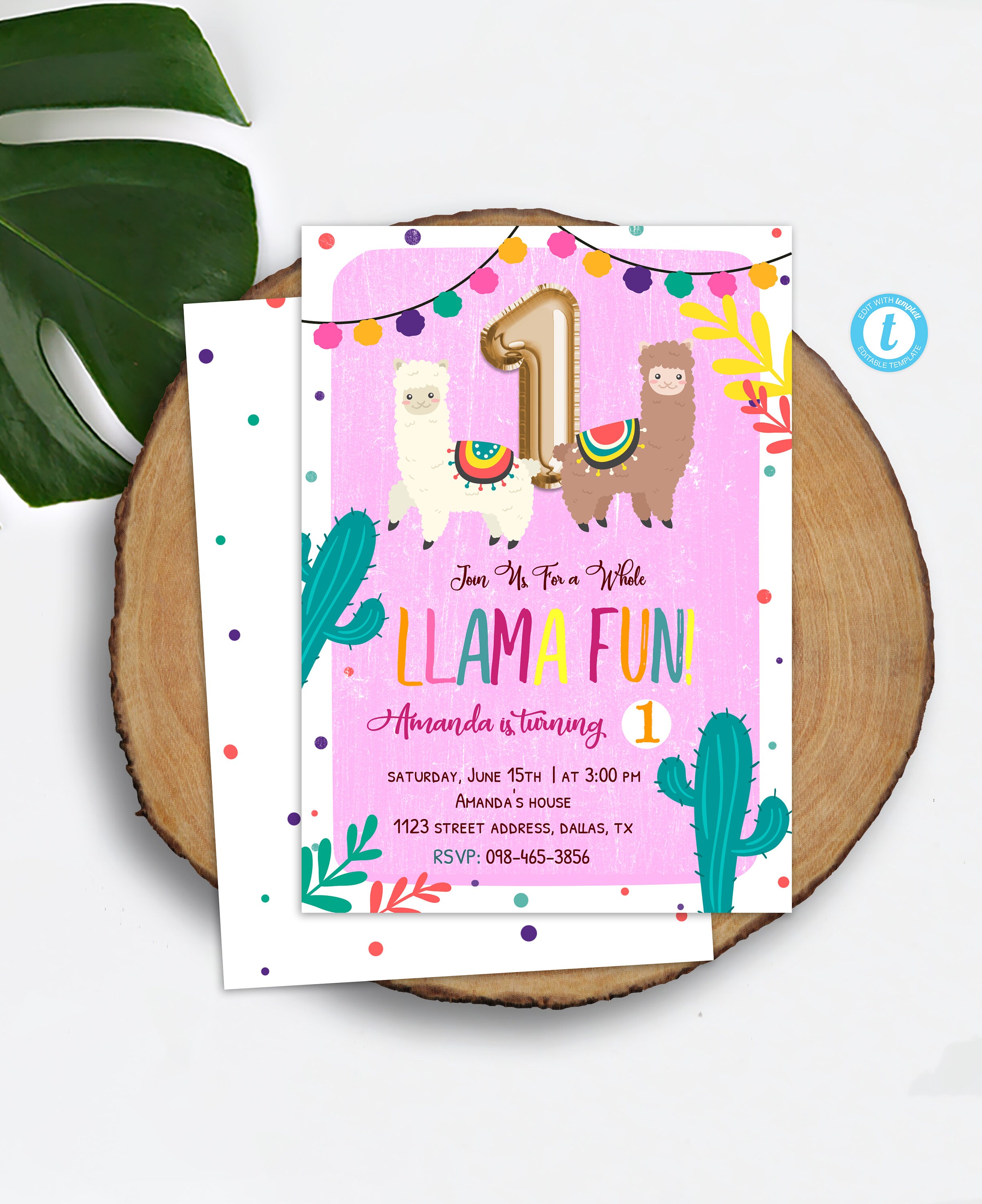 Llama First Bithday Invitation Template Girl Llama Invitation | Etsy