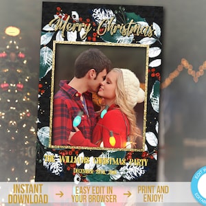 Christmas Photo Booth Frame Holiday Photo Props Frame Printable Black & Gold Christmas Party Photo Booth Christmas Party Decor Download