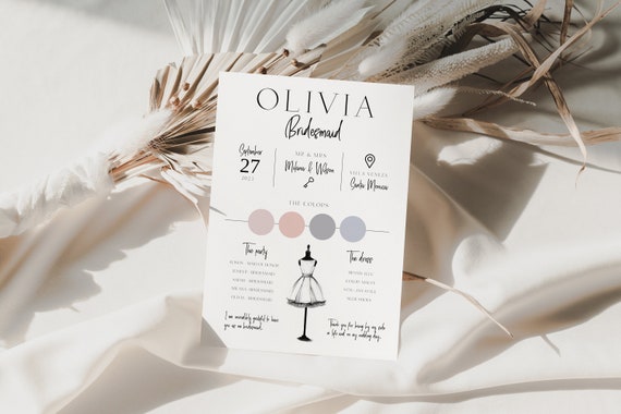 Bridesmaid Info Card Bridesmaid Information Card Printable Modern Bridal Party Info Card Bridesmaid Infographic Invitation Editable Il_570xn