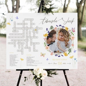 Wildflowers Wedding Crossword Puzzle Template with Photo Sip & Solve Personalized Giant Wedding Crossword Sign Floral Bridal Shower Games