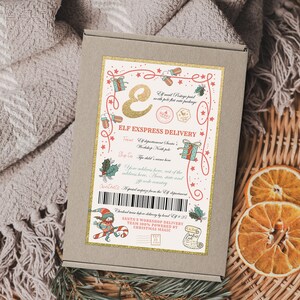 Etykiety wysyłkowe Elf Mail Naklejki Biegun Północny Etykieta prezentowa do wydrukowania Szablon Etykieta na paczkę Elf Arrival Edytowalne imię i adres Etykiety pocztowe Świętego Mikołaja