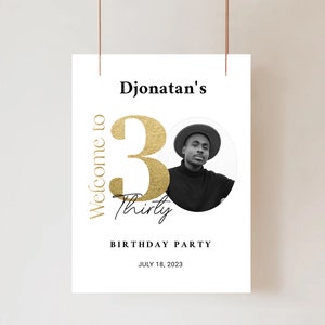 30th Birthday Welcome Sign Thirty Years Adult Anniversary Welcome Poster White Gold Editable Birthday Decor Sign Template Instant Download