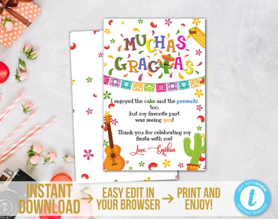 Fiesta Thank You Card Muchas Gracias Thank You Card Template Printable Cinco de Mayo Thank You Card Fiesta Birthday Instant Download Il_570xn