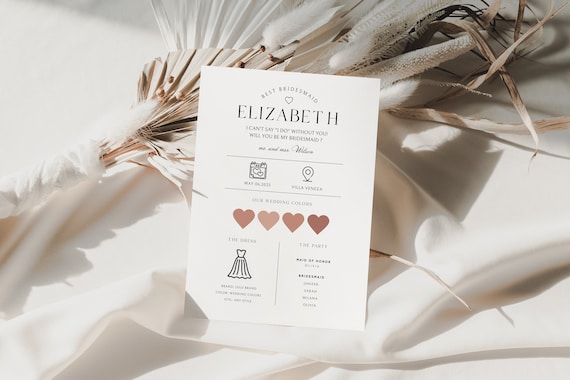 Bridesmaid Info Card Bridesmaid Information Card Bridal Party Info Card Modern Minimalist Bridesmaid Infographic Instant Download Template Il_570xn