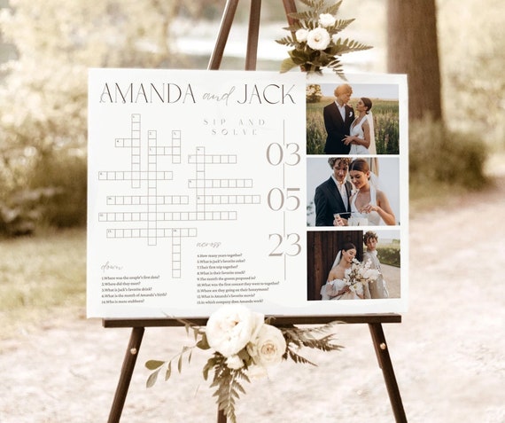 Wedding Crossword Puzzle with Photo Template Wedding Sign Game Printable Bridal Shower Party Games Sip & Solve Wedding Activity Crossword Il_570xn