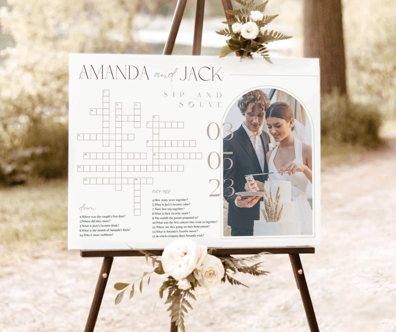 Wedding Crossword Puzzle with Photo Template Personalized Text Arch Photo Wedding Sign Crossword Game Download Bridal Sip & Solve Activities image 4