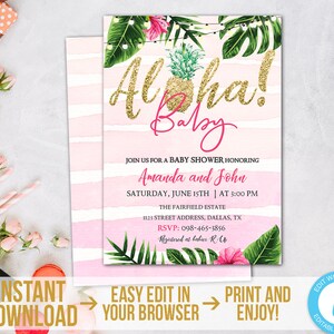 Tropical Baby Shower Invitation Kit Printable Aloha Girl Baby Shower ...