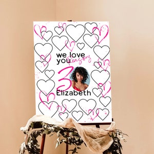 30 Reasons We Love You Template Pink Hearts Printable Keepsake Banner Memory Guestbook Gift For Women Thirty Years Birthday Anniversary Gift