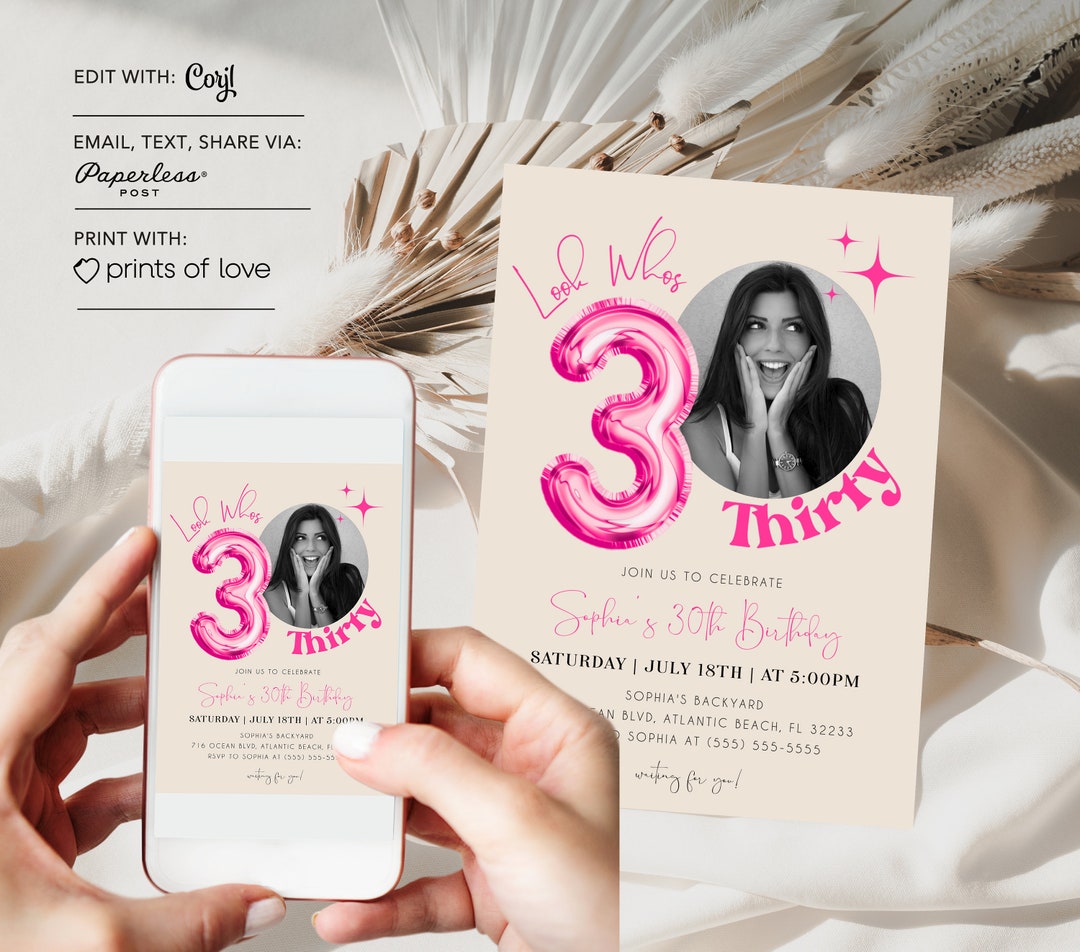 Pink 30th Birthday Invitation for Her Minimalist 30th Birthday Editable ...