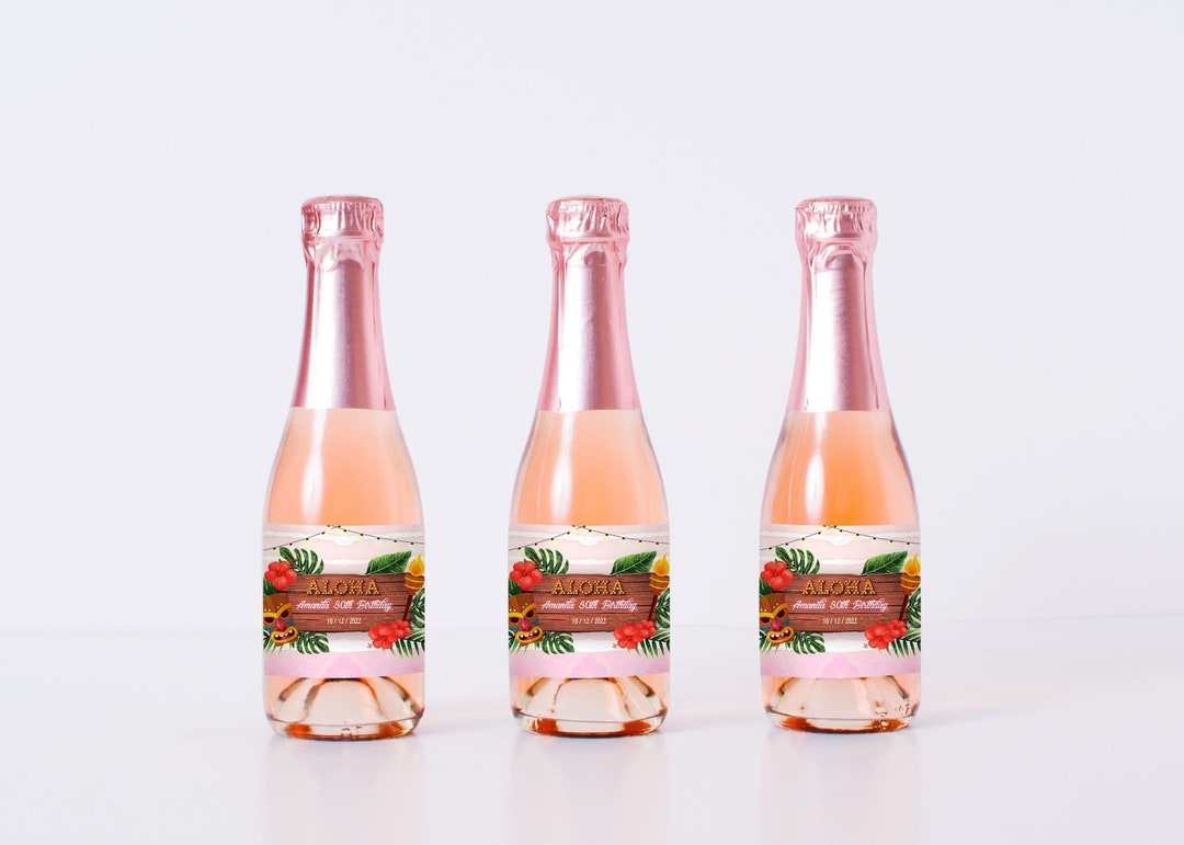 Luau Aloha Mini Champagne Bottle Labels Template Tropical Apple Cider ...