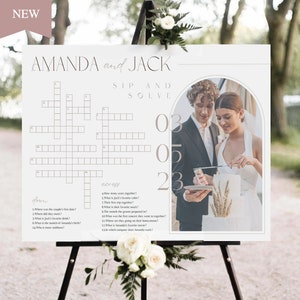 Wedding Crossword Puzzle with Photo Template Personalized Text Arch Photo Wedding Sign Crossword Game Download Bridal Sip & Solve Activities image 1