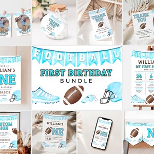 Football First Birthday Bundle Football Birthday Invitation Set Soccer Birthday Kit First Year Down Football Birthday Invites Set