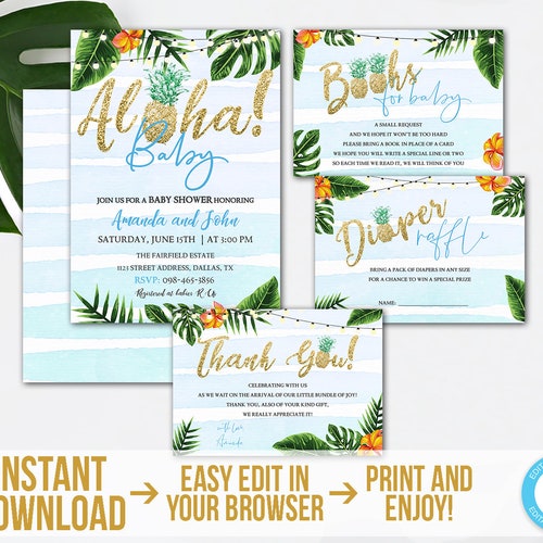 Luau Baby Shower Invitation Set Printable Aloha Tropical Baby - Etsy