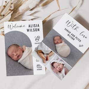 Newborn Baby Birth Announcement Template Printable Photo Birth Announcement Card Minimalist Modern Newborn Birth Card Editable Download