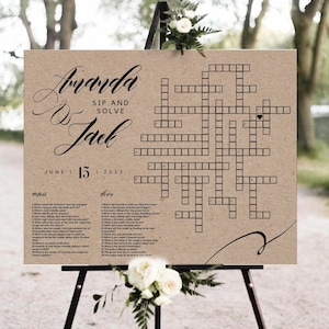 Modello Kraft Rustic Wedding Cruciverba Sorseggia e Risolvi Gioco di cruciverba gigante personalizzato per addio al nubilato. Giochi di matrimonio Download stampabile