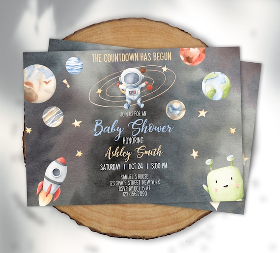 Space Baby Shower Invitation Printable Astronaut Galaxy Solar Etsy
