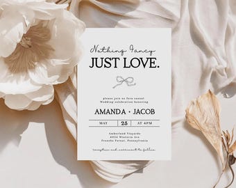 Nothing Fancy Just Love Invitation, Bow Elopement Reception Invite, Editable Minimalist Elopement Announcement, Digital Wedding Elopement