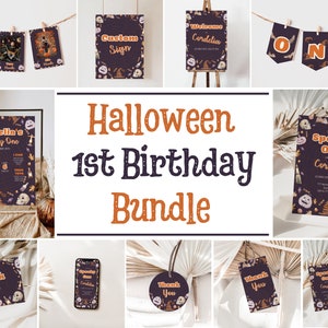 Bearbeitbares Halloween-Bundle zum ersten Geburtstag | Spooky One Einladung & Party Dekoration | Little Boo 1st Birthday Einladungs Set